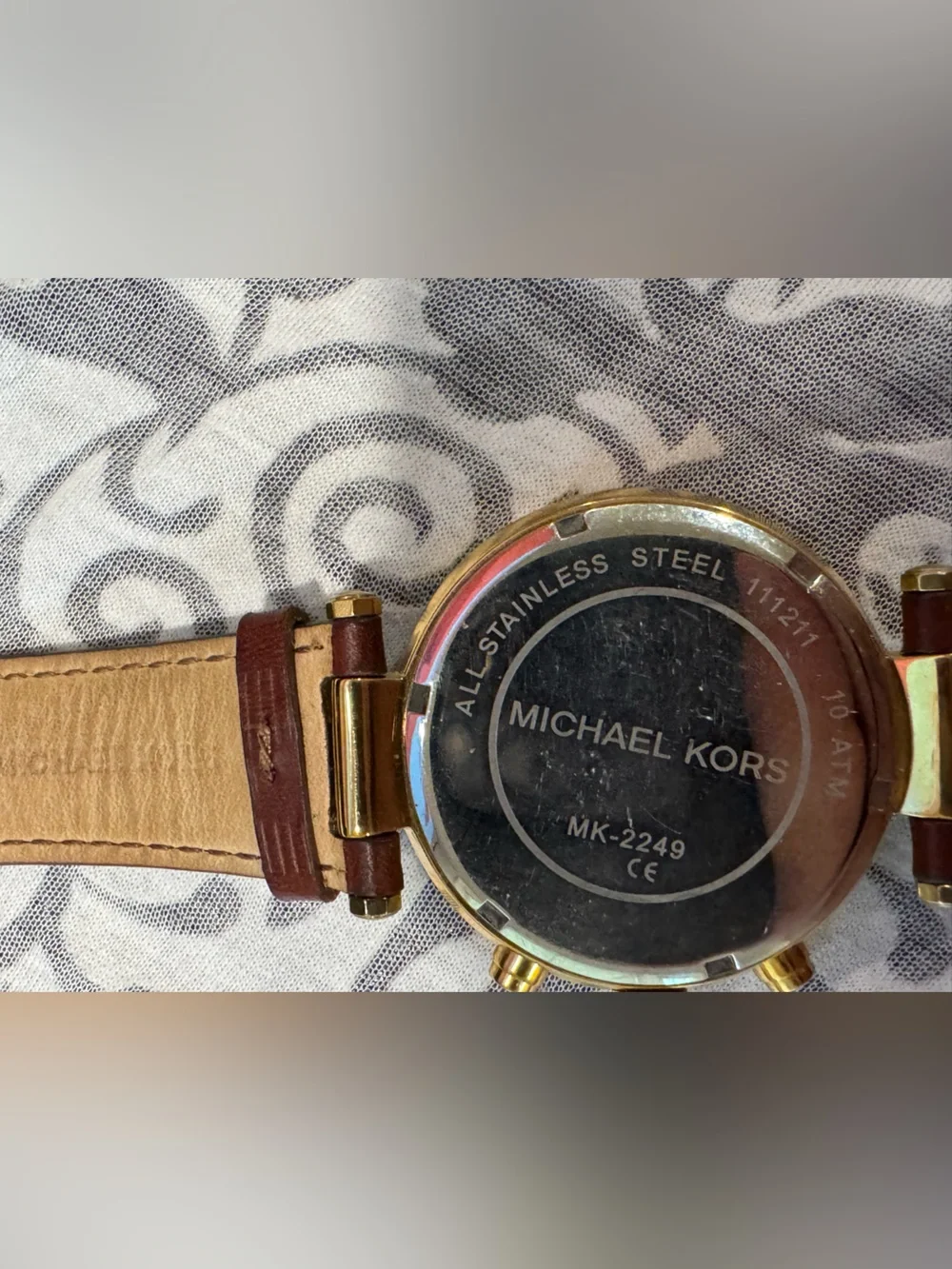 Michael Kors Gold-Tone Crystal Bezel Watch with Brown Leather Strap